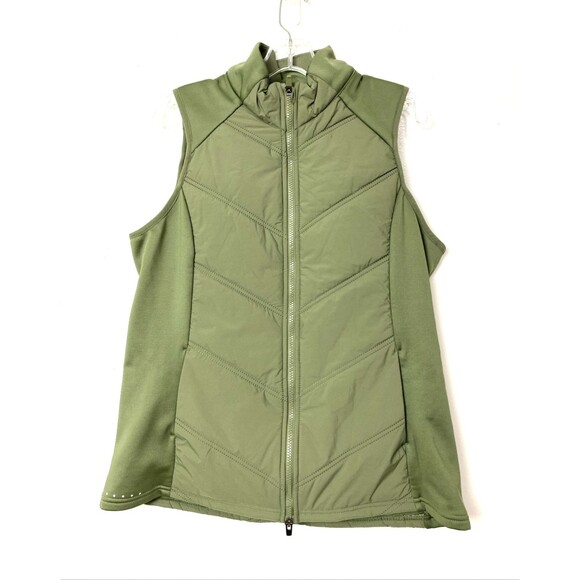 AVIA Fleece Vest Size L Green Olive Full Zip Pockets Mock Neck Sleevless - Picture 1 of 12